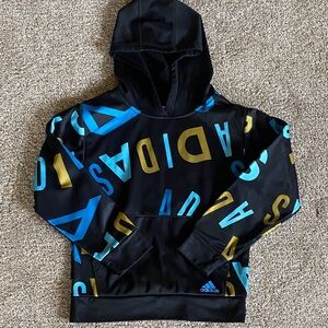 adidas Black Hoodie with Blue & Gold Logo Letters